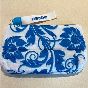 Estee Lauder Blue and White Floral Cosmetic Bag